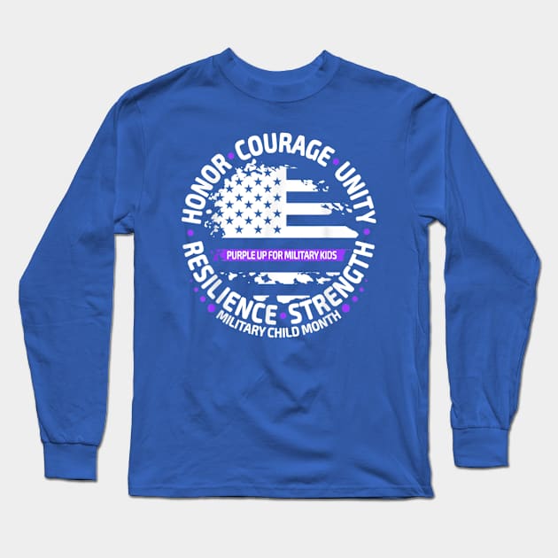 Purple Up for Military Kid Us Flag Cool Military Child Month Long Sleeve T-Shirt by lame creative